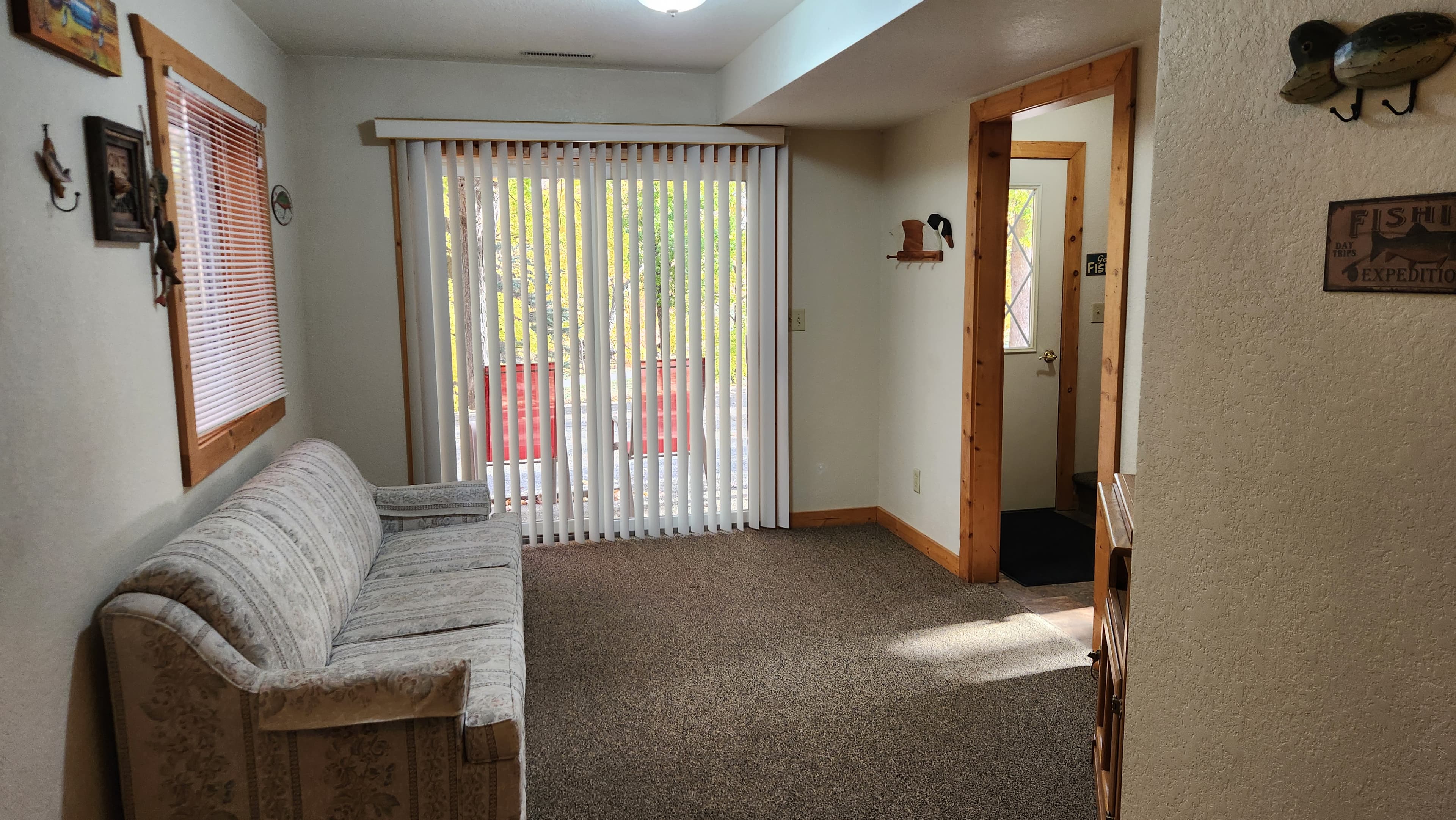 Lower-level living area with walkout sliding doors.