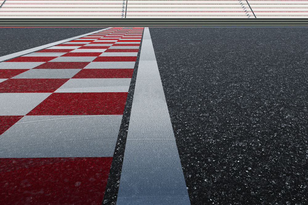 Stock car starting line checkered in red and white